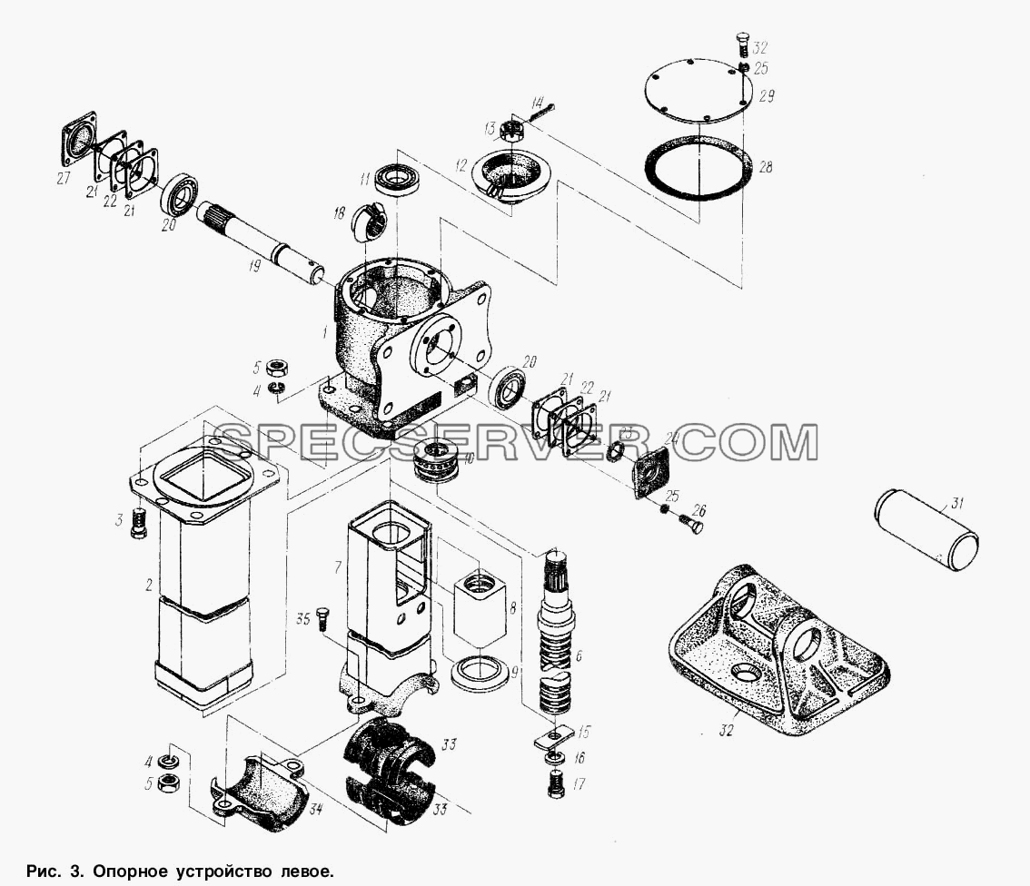Опорное устройство левое для МАЗ-9506 (список запасных частей)