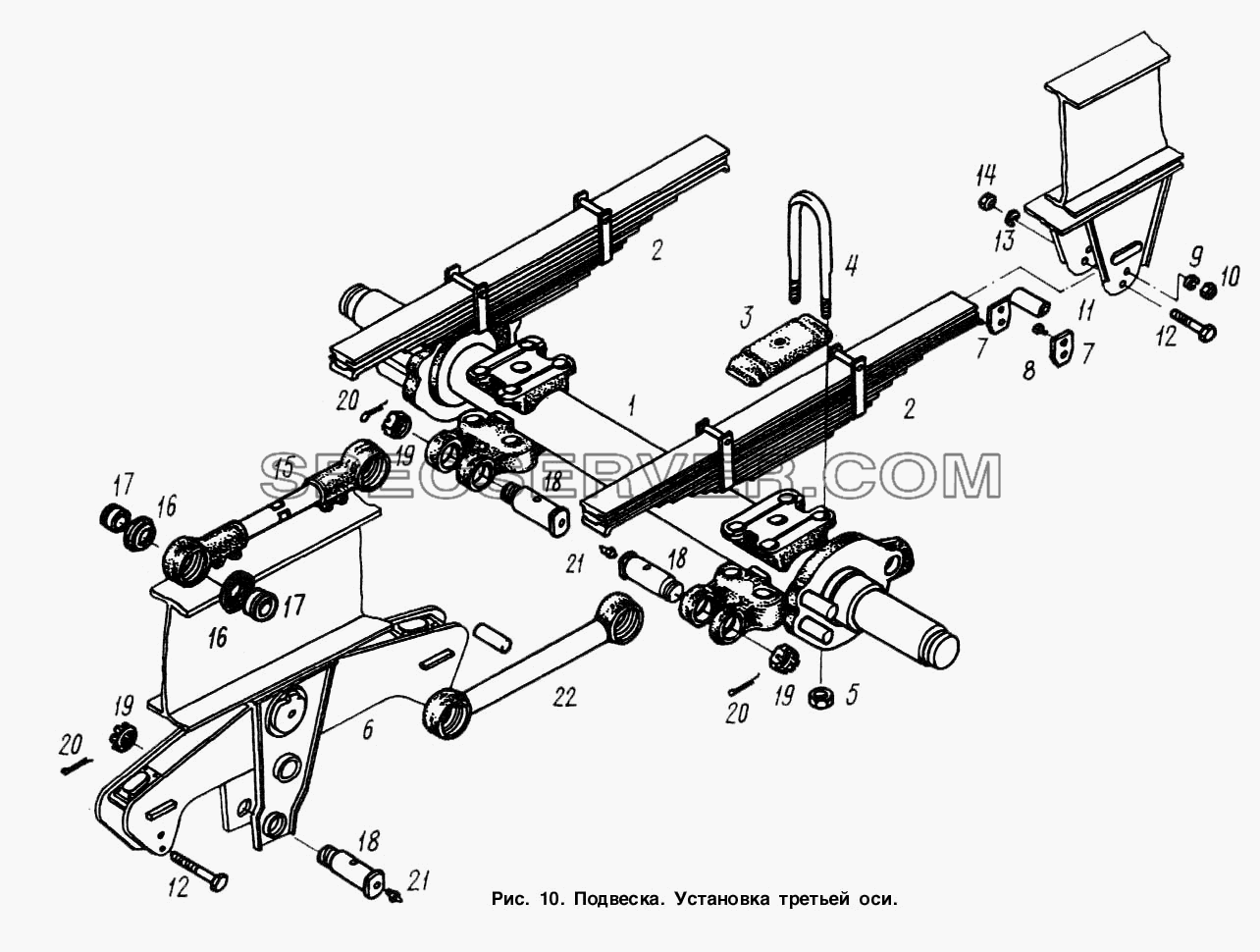 Подвеска. Установка третьей оси для МАЗ-9758 (список запасных частей)