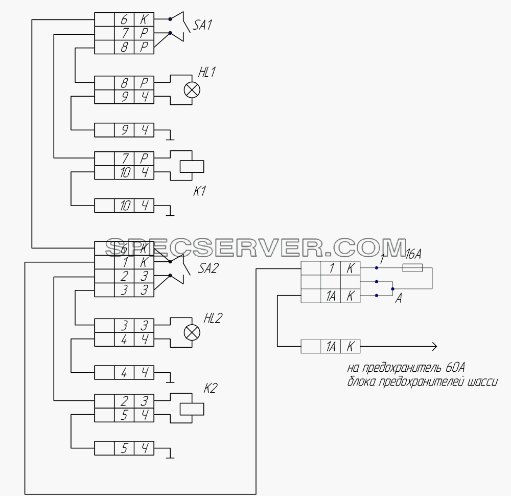 66065-3729010 Э3 Схема электрическая  принципиальная (без насоса) для НефАЗа-66063 (64, 65) (список запасных частей)