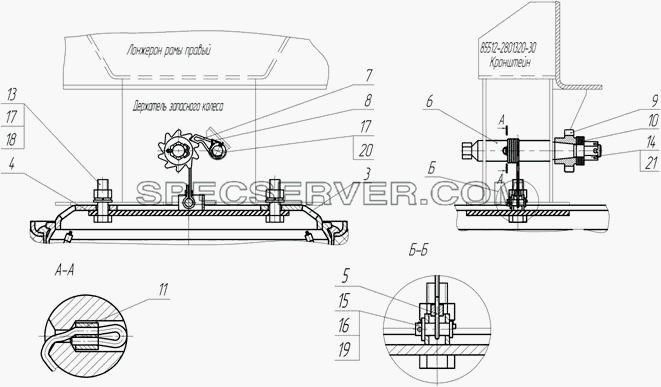 8332-3105001-03 Установка запасного колеса для НефАЗа-8332 (односкатного) (список запасных частей)