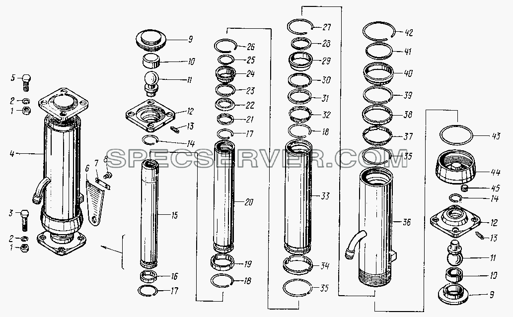Гидроцилиндр для НефАЗа-8527 (список запасных частей)