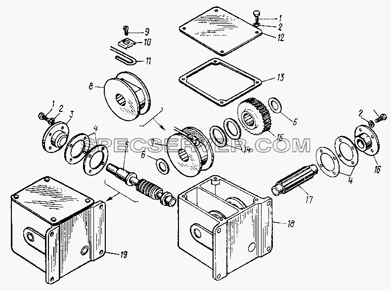Подъемник запасного колеса для НефАЗа-8527 (список запасных частей)