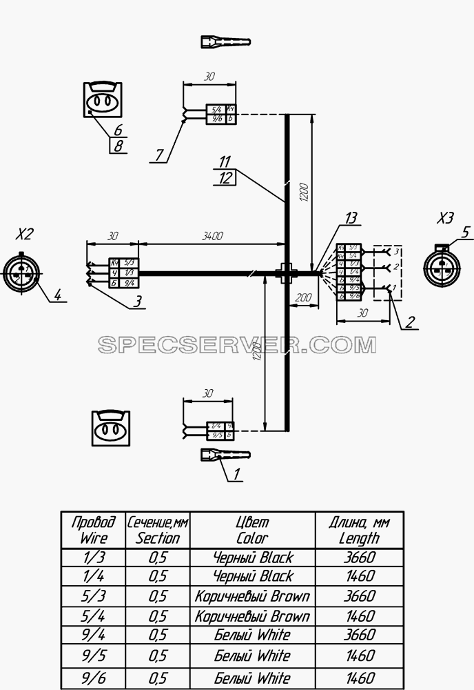 93341-3724098-08 Жгут боковых  габаритных фонарей для НефАЗа-93341-07 (08) (список запасных частей)