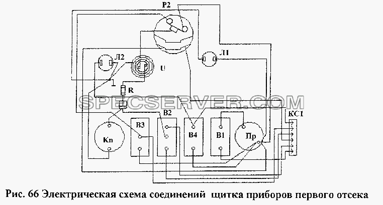 Электрическая схема соединений щитка приборов первого отсека для НефАЗа-96741 (список запасных частей)