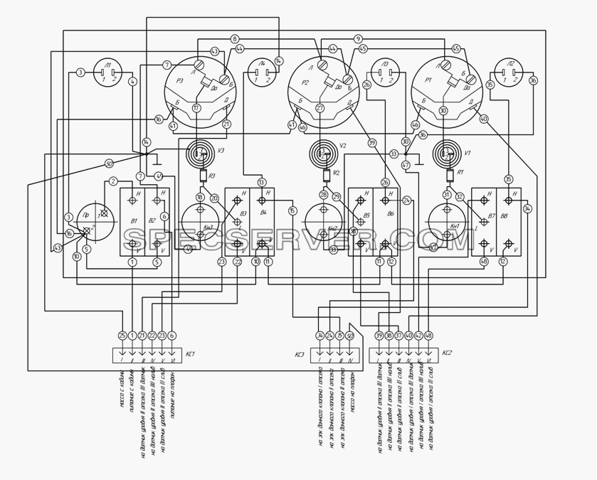 9693-3718400Э3 Схема электрическая щитка для НефАЗа-9693-10 (список запасных частей)
