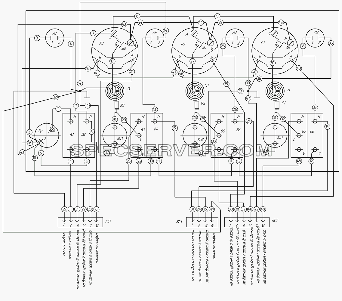 9693-3718400 Э4 Схема электрическая щитка для НефАЗа-96931-10-07 (список запасных частей)