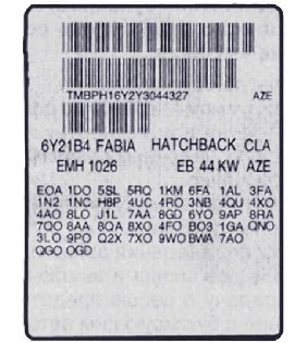 1.3 Паспортные данные Skoda Fabia 2000-2007 года