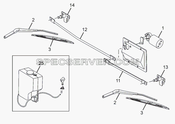 WIPER MOTOR AND LINKAGES для LPT 613/34 WB Euro III (список запасных частей)