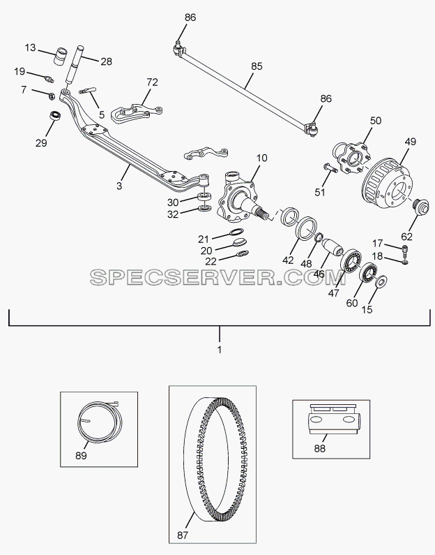 FRONT AXLE для LPT 613/34 WB Euro III (список запасных частей)
