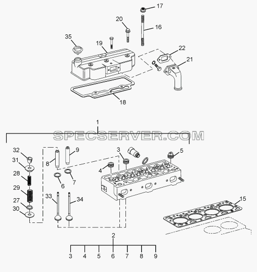 CYLINDER HEAD AND COVER для SFC 407 LHD Euro II (список запасных частей)