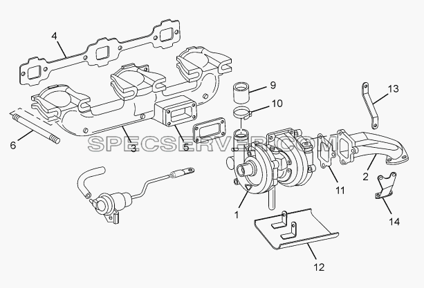 EXHAUST MANIFOLD AND TURBOCHARGER для SFC 407 LHD Euro II (список запасных частей)