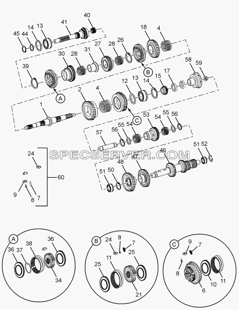 GEAR SHAFTS AND GEARS для SFC 407 LHD Euro II (список запасных частей)