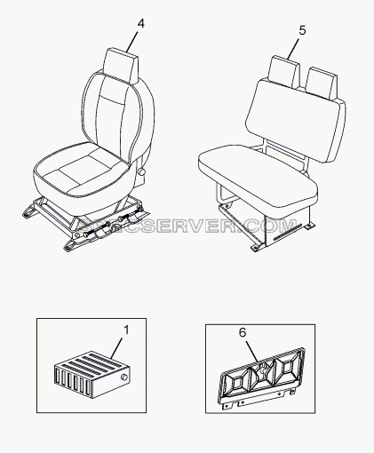 DRIVER AND CO DRIVER SEAT 357171, 357172 для SFC 407 LHD Euro II (список запасных частей)