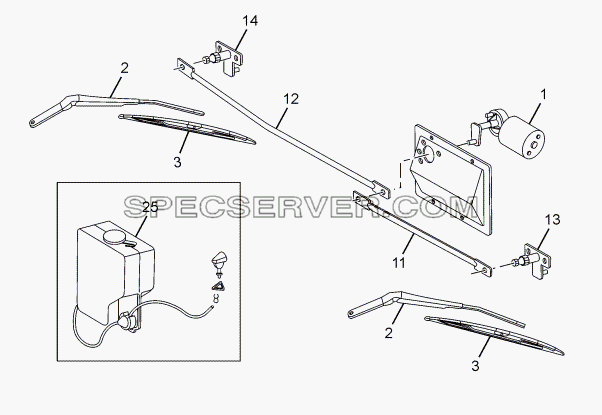 WIPER MOTOR AND LINKAGES для LPT 613 LHD EURO II (список запасных частей)