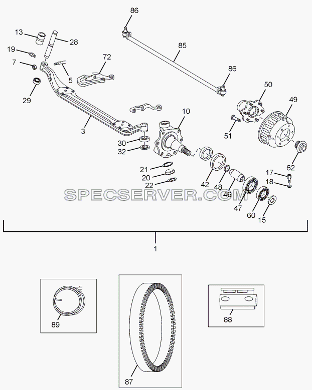 FRONT AXLE для LPT 613 Euro-III (список запасных частей)