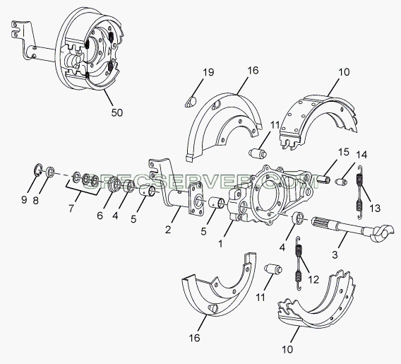 FRONT WHEEL BRAKE (S-CAM) (ABS) для LPT 613 Euro-III (список запасных частей)