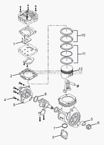REPAIR KIT FOR AIR COMPRESSSOR для LPT 1618 ТС/52 (список запасных частей)