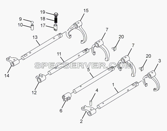 SHIFTER SHAFT AND FORK для LPT 1618 ТС/52 (список запасных частей)
