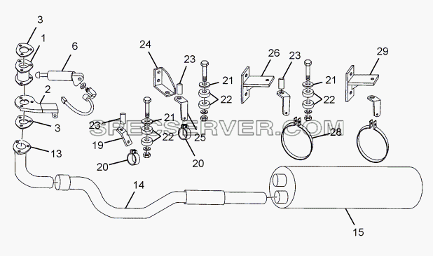 EXHAUST SYSTEM - 1 для LPT 1618 ТС/52 (список запасных частей)