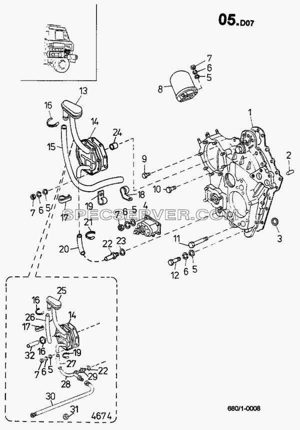 Маслофильтр центробежный, удаление воздушных пробок (прокачка) (680/1) для 815-2 EURO II (список запасных частей)