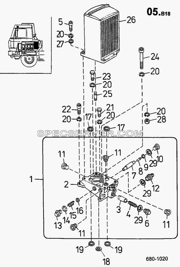 Масляный радиатор, крепление сердцевины радиатора (680) для 815-2 EURO II (список запасных частей)