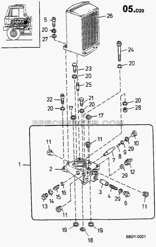 Масляный радиатор, крепление сердцевины радиатора (680/1) для 815-2 EURO II (список запасных частей)