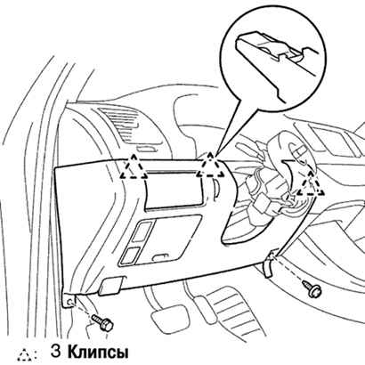Крепление нижней отделочной панели со стороны водителя