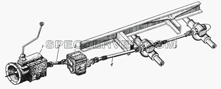 Схема расположения карданных валов автомобиля Урал-377 (Рис. 51) для Урал-375 (список запасных частей)