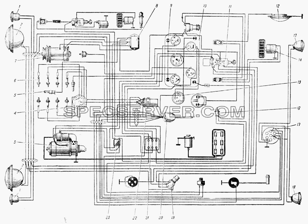 Схема электрооборудования автомобиля Урал-377 (Рис. 105) для Урал-375 (список запасных частей)