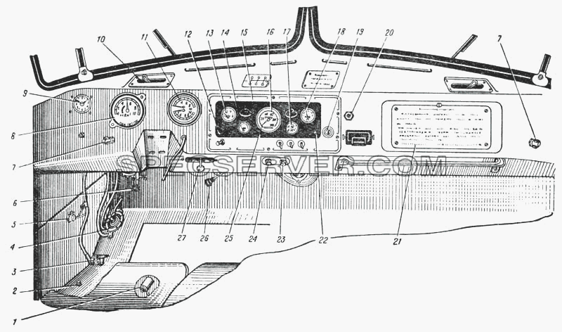 Щиток приборов автомобиля Урал-375Д (Рис. 122) для Урал-375 (список запасных частей)
