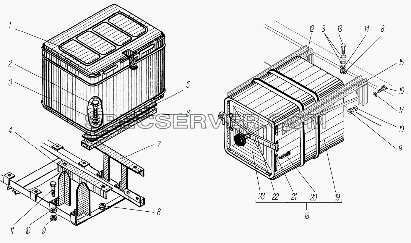 Установка инструментального ящика для Урал-4320-0971-58 (список запасных частей)