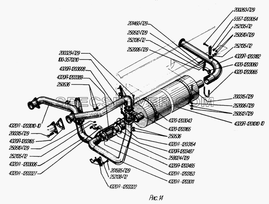 Система выпуска газов для Урал-4320-31 (список запасных частей)