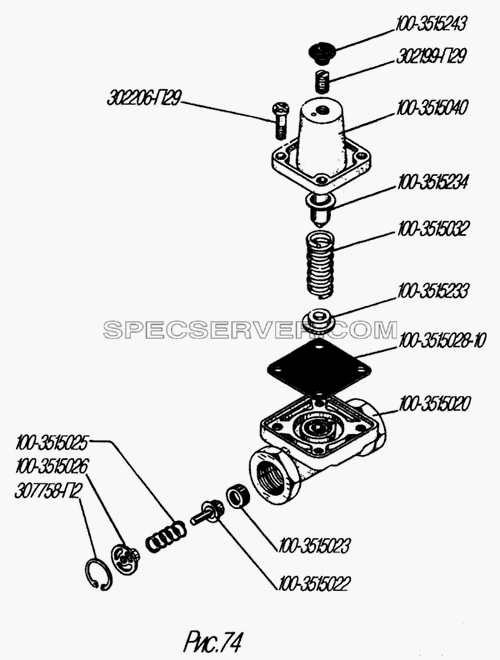 Одинарный защитный клапан для Урал-4320-31 (список запасных частей)