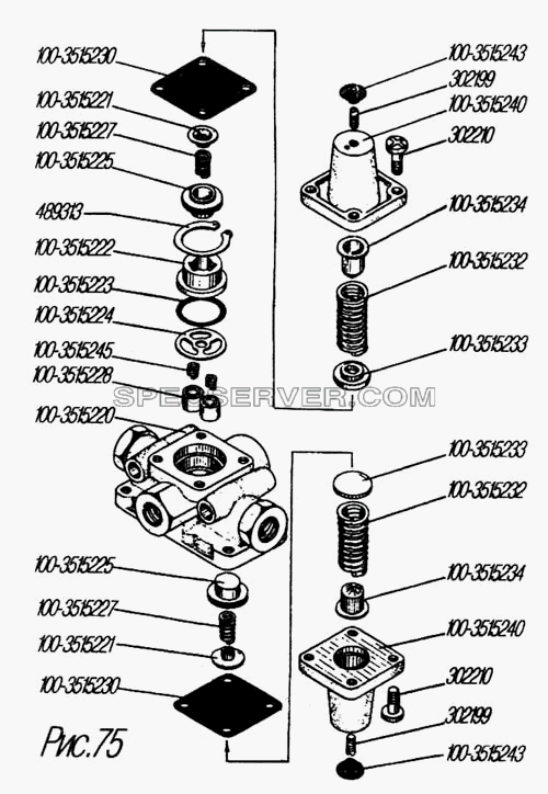 Тройной защитный клапан для Урал-4320-31 (список запасных частей)