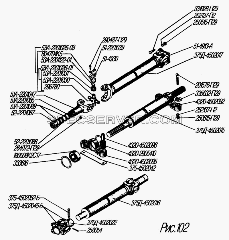 Привод лебедки для Урал-4320-31 (список запасных частей)