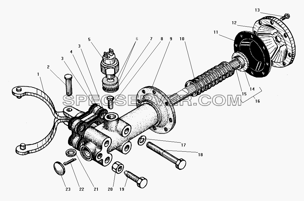 Механизм включения блокировки дифференциала для Урал-4320-41 (список запасных частей)