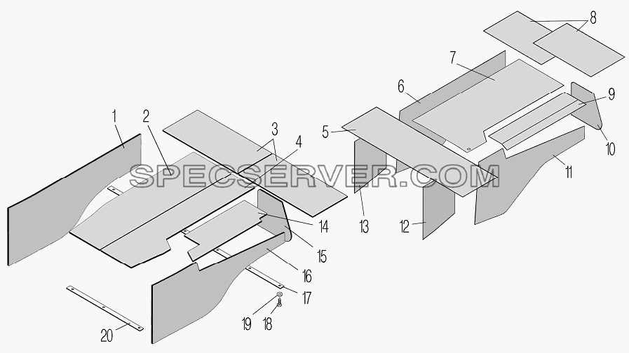 Изоляция мотоотсека наружная и внутренняя для Урал-4320-80М/82М (список запасных частей)