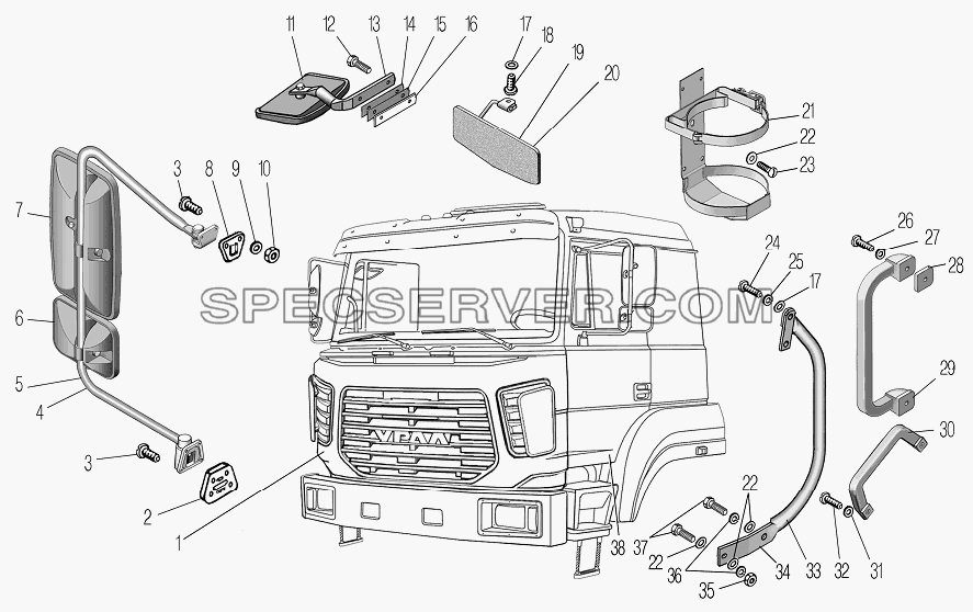 Кабина в сборе для Урал-4320-80М/82М (список запасных частей)