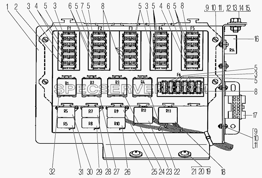 Коммутационный блок для Урал-4320-80М/82М (список запасных частей)
