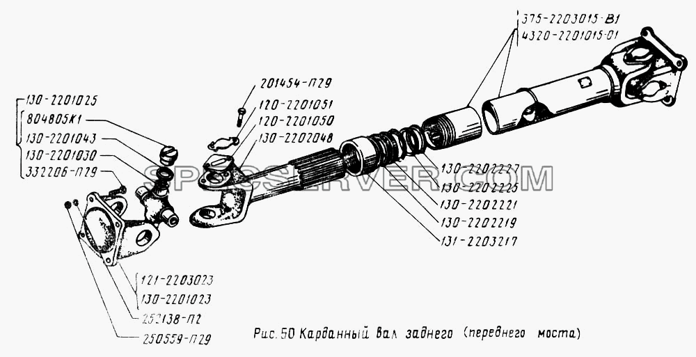 Карданный вал заднего (переднего моста) для Урал-43202 (список запасных частей)