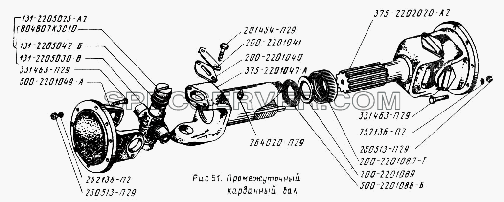Промежуточный карданный вал для Урал-43202 (список запасных частей)