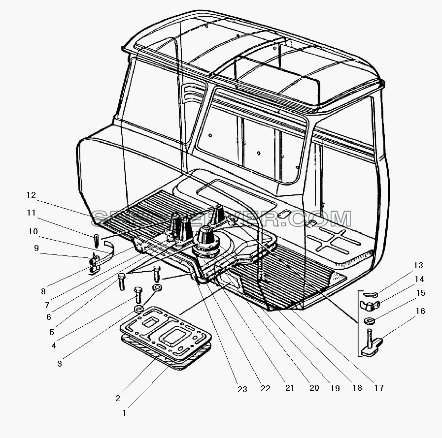 Уплотнители рычагов и коврики пола кабины для Урал-43203-10 (список запасных частей)