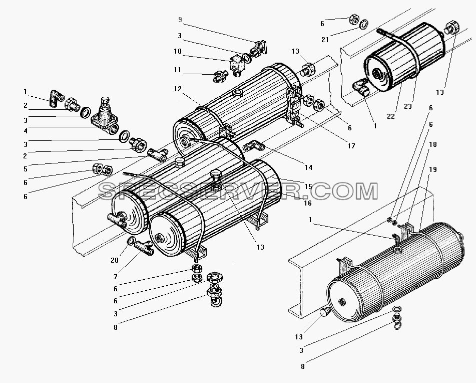 Установка воздушных баллонов для Урал-43206-41 (список запасных частей)