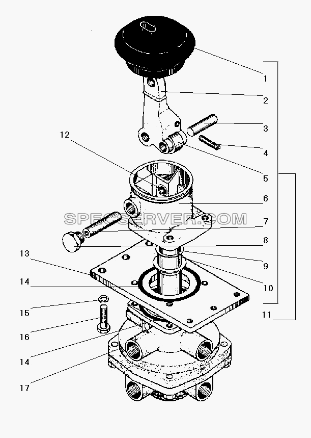 Тормозной двухсекционный кран с рычагом для Урал-43206-41 (список запасных частей)