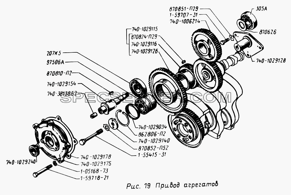 Привод агрегатов для Урал-4320 (список запасных частей)
