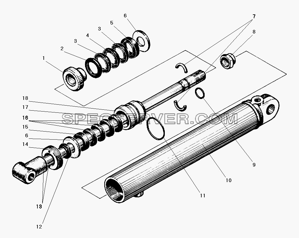 Гидроцилиндр закрывания боковых бортов платформы для Урал-5557-40 (список запасных частей)