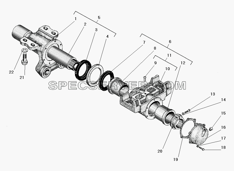 Ось задней балансирной подвески для Урал-5557-40 (список запасных частей)
