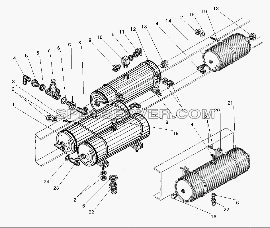 Установка воздушных баллонов для Урал-55571-40 (список запасных частей)