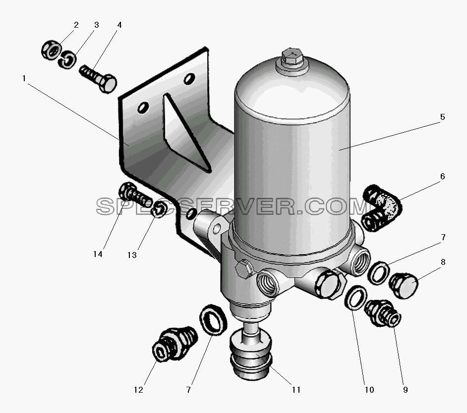 Установка влагомаслоотделителя со встроенным регулятором давления для Урал-55571-40 (список запасных частей)