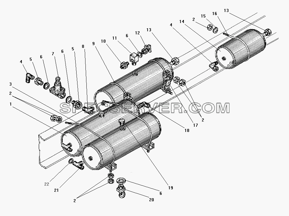 Установка воздушных баллонов без АБС для Урал-55571-40 (список запасных частей)